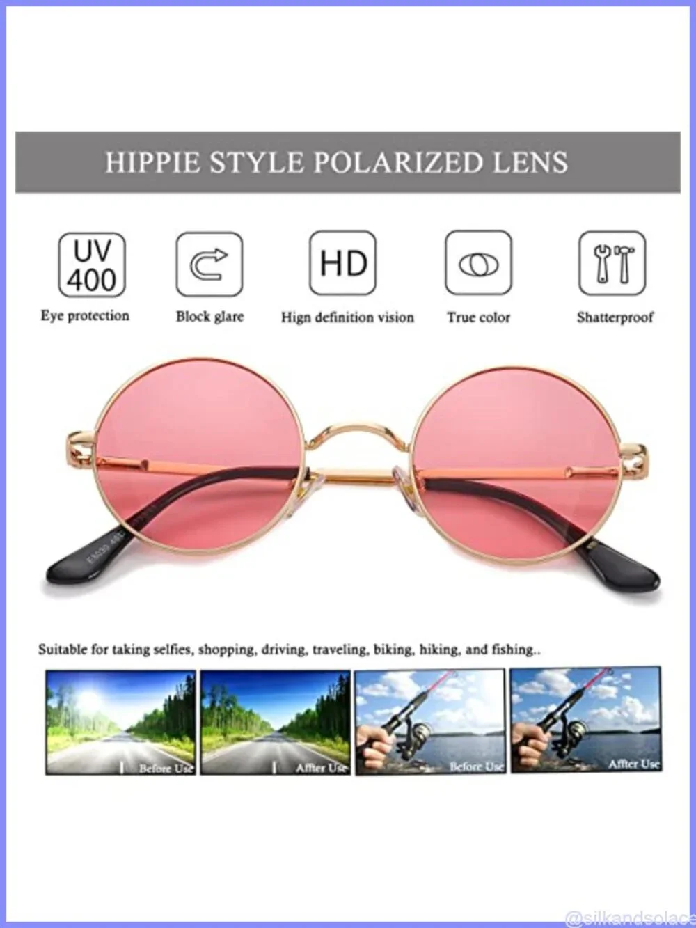 Polarized Round Retro Hippie Sunglasses Metal Alloy UV400 Full Frame